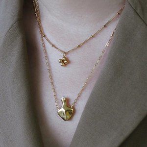 NEW 18K Gold Plated Bead Clover Pearl Flower Vase Double Layer Chain Necklace